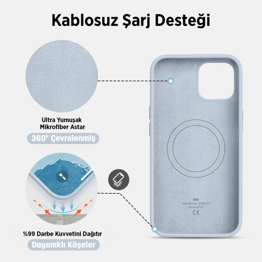 Bix iPhone 16 Silikon Kılıf MagSafe Uyumlu Güçlü Koruma Darbe Emici Kömür Grisi - 4
