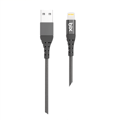 Bix iPhone İçin Ultra Güçlendirilmiş MFI Lightning Şarj Kablosu Siyah - 2