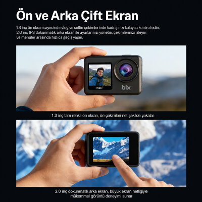 Bix Nexa Dual 5K 30FPS 50MP Wi-Fi Dokunmatik Ekran EIS Özellikli Su Geçirmez Aksiyon Kamerası Motosiklet Bisiklet Kask ve Vlog Kamerası - 6
