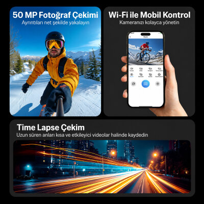 Bix Nexa Dual 5K 30FPS 50MP Wi-Fi Dokunmatik Ekran EIS Özellikli Su Geçirmez Aksiyon Kamerası Motosiklet Bisiklet Kask ve Vlog Kamerası - 7