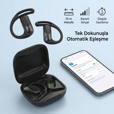 Bix OWS2 Bluetooth 5.4 Stereo Sesli IPX4 Sertifikalı Spor Koşu Fitness Ergonomik Kulak Kancalı Kablosuz Kulaklık Siyah - 5