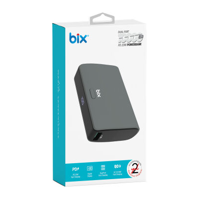 Bix PB106 10000mAh PD20W Type-C USB-A SCP 22.5W Çift Çıkışlı LED Göstergeli Cep Boy Mini Powerbank Gri - 6