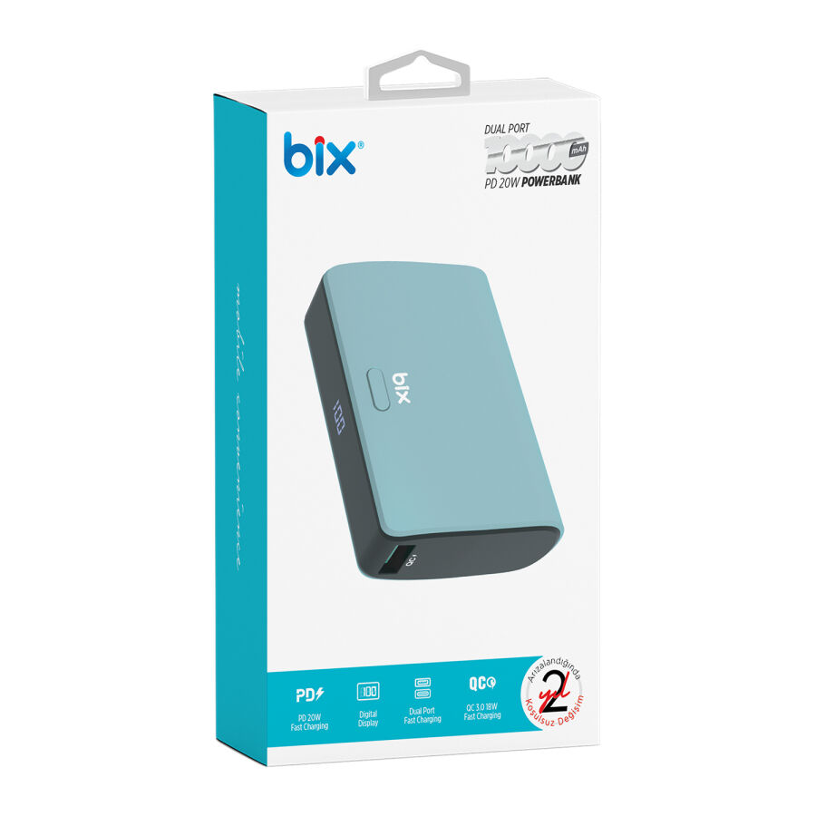 Bix PB106 10000mAh PD20W Type-C USB-A SCP 22.5W Çift Çıkışlı LED Göstergeli Cep Boy Mini Powerbank Yeşil - 4