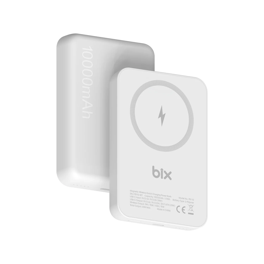 Bix PB112 10000mAh 15W Manyetik Kablosuz ve 20W USB-C Hızlı Şarj Destekli MagSafe Qi Uyumlu Mini Powerbank Beyaz - 2