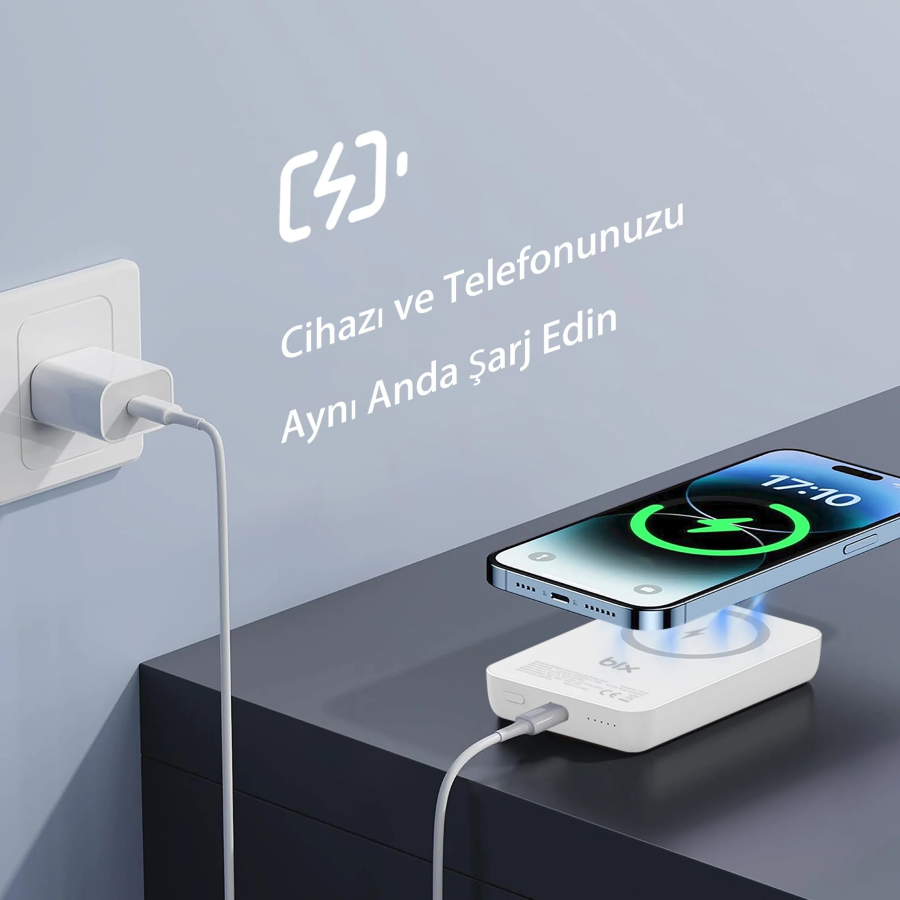 Bix PB112 10000mAh 15W Manyetik Kablosuz ve 20W USB-C Hızlı Şarj Destekli MagSafe Qi Uyumlu Mini Powerbank Beyaz - 8