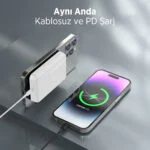 Bix PB112 10000mAh 15W Manyetik Kablosuz ve 20W USB-C Hızlı Şarj Destekli MagSafe Qi Uyumlu Mini Powerbank Beyaz - 5