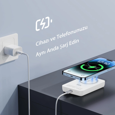 Bix PB112 10000mAh 15W Manyetik Kablosuz ve 20W USB-C Hızlı Şarj Destekli MagSafe Qi Uyumlu Mini Powerbank Beyaz - 8
