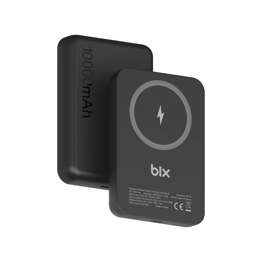 Bix PB112 10000mAh 15W Manyetik Kablosuz ve 20W USB-C Hızlı Şarj Destekli MagSafe Qi Uyumlu Mini Powerbank Siyah - 2