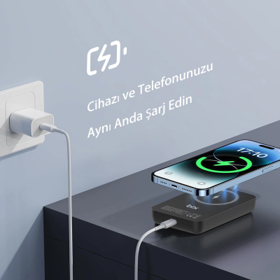 Bix PB112 10000mAh 15W Manyetik Kablosuz ve 20W USB-C Hızlı Şarj Destekli MagSafe Qi Uyumlu Mini Powerbank Siyah - 6