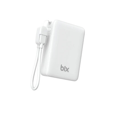 Bix PB116 10000mAh PD20W Hızlı Şarj Dahili Type-C Kablolu Mini Powerbank LED Ekranlı Type-C & USB-A Beyaz