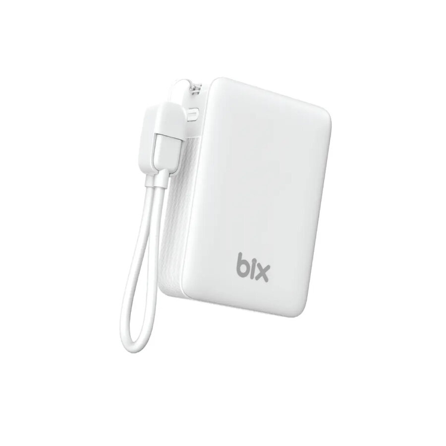 Bix PB116 10000mAh PD20W Hızlı Şarj Dahili Type-C Kablolu Mini Powerbank LED Ekranlı Type-C & USB-A Beyaz - 1