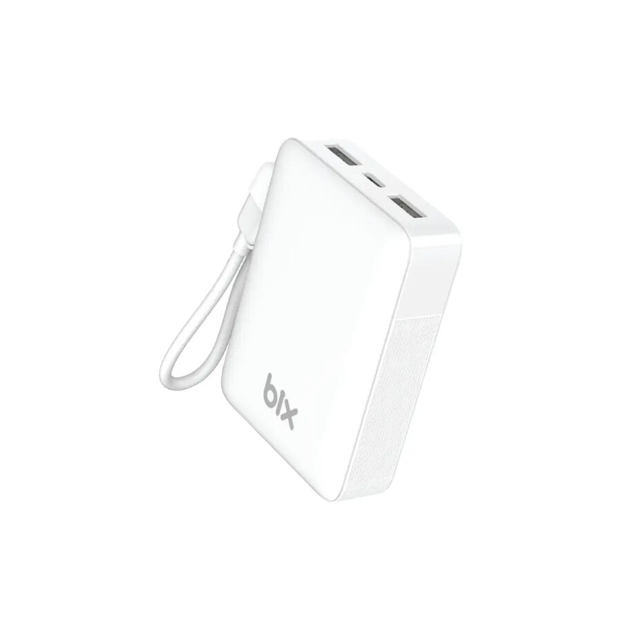 Bix PB116 10000mAh PD20W Hızlı Şarj Dahili Type-C Kablolu Mini Powerbank LED Ekranlı Type-C & USB-A Beyaz - 2