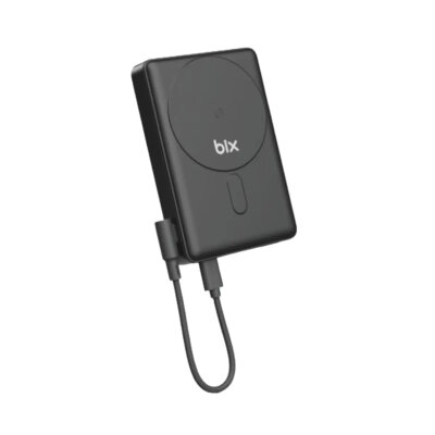 Bix PB117 10000mAh PD20W Hızlı Şarj Type-C Çıkışlı Kablosuz MagSafe Telefon Standlı Mini Powerbank Siyah