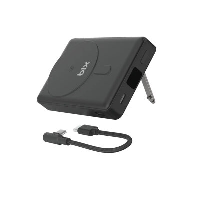 Bix PB117 10000mAh PD20W Hızlı Şarj Type-C Çıkışlı Kablosuz MagSafe Telefon Standlı Mini Powerbank Siyah - 2