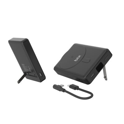 Bix PB117 10000mAh PD20W Hızlı Şarj Type-C Çıkışlı Kablosuz MagSafe Telefon Standlı Mini Powerbank Siyah - 7