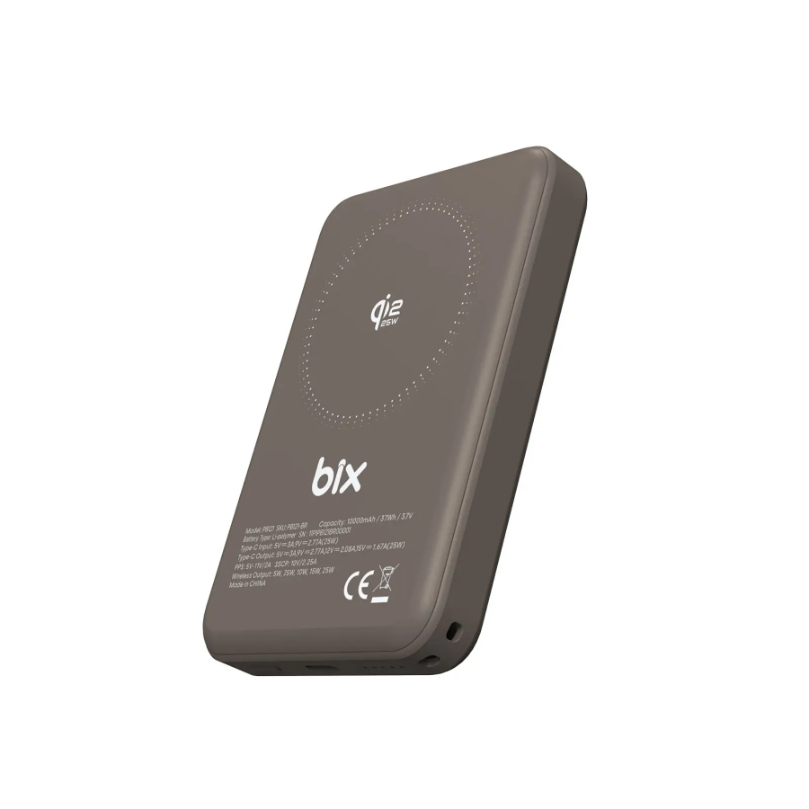 Bix PB121 25W Qi2.2 Kablosuz Magsafe PD 3.0 10000mAh Semi-Solid Bataryalı Hızlı Şarj USB-C Kablolu Powerbank Kahverengi - 9