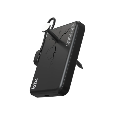 Bix PB121 25W Qi2.2 Kablosuz Magsafe PD 3.0 10000mAh Semi-Solid Bataryalı Hızlı Şarj USB-C Kablolu Powerbank Siyah
