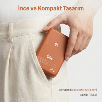 Bix PB121 25W Qi2.2 Kablosuz Magsafe PD 3.0 10000mAh Semi-Solid Bataryalı Hızlı Şarj USB-C Kablolu Powerbank Süt Beyazı - 4