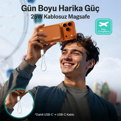 Bix PB121 25W Qi2.2 Kablosuz Magsafe PD 3.0 10000mAh Semi-Solid Bataryalı Hızlı Şarj USB-C Kablolu Powerbank Süt Beyazı - 5