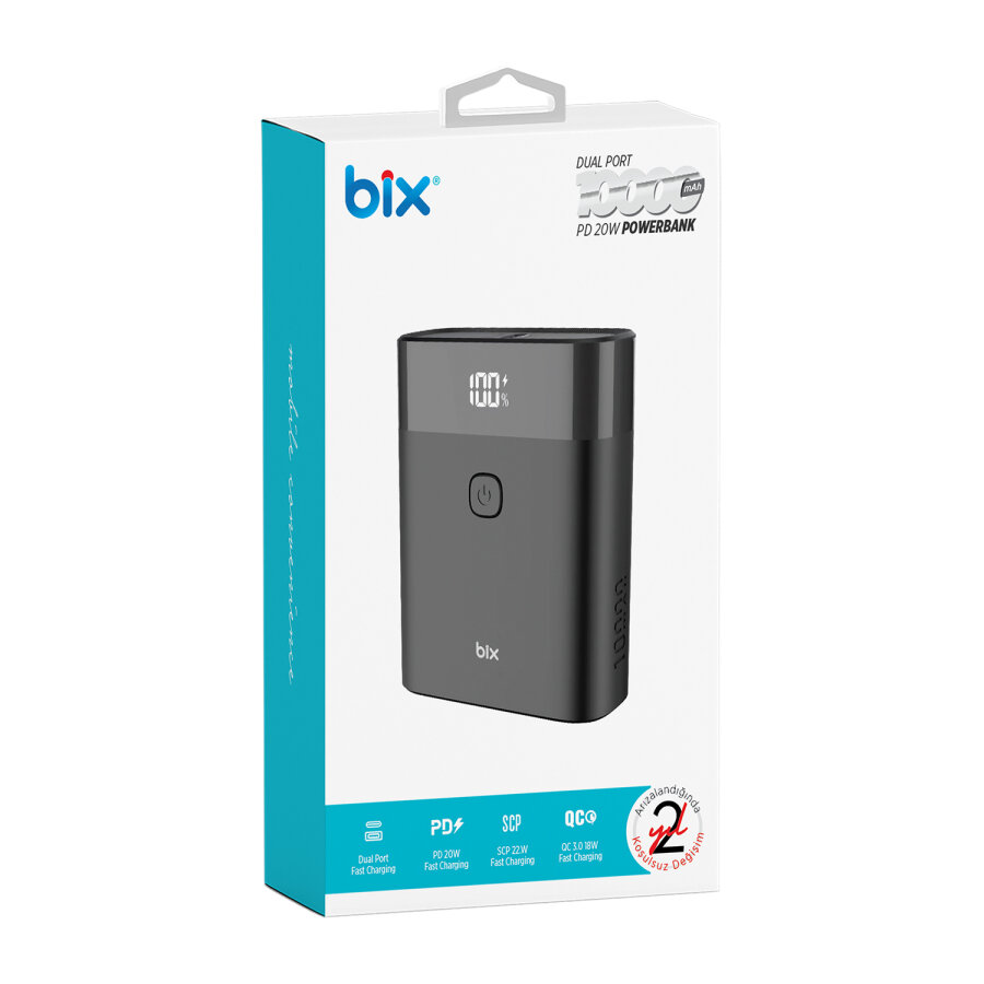 Bix PB20W 10000MAH Type-C ve USB Çift Çıkışlı Dijital Ekranlı Mini Powerbank Siyah - 4
