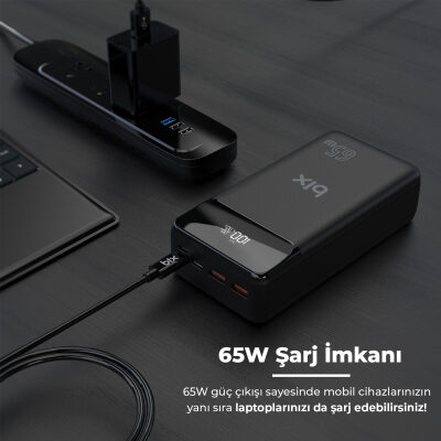 Bix PB301-65W 30000mAh Üç Çıkışlı 65W QC 3.0 Powerbank Beyaz - 5