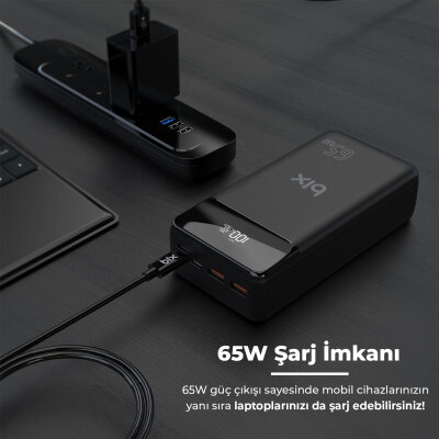 Bix PB301-65W 30000mAh Üç Çıkışlı 65W QC 3.0 Powerbank Beyaz - 5