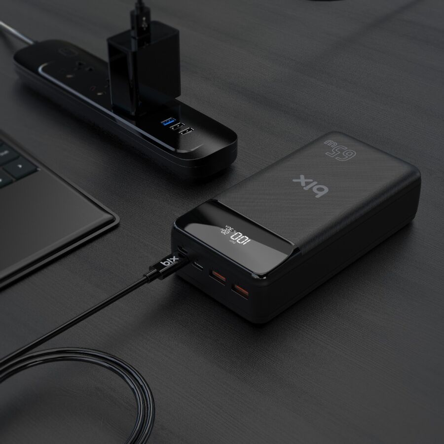 Bix PB301-65W 30000mAh Üç Çıkışlı 65W QC 3.0 Powerbank Siyah - 4