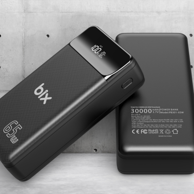 Bix PB301-65W 30000mAh Üç Çıkışlı 65W QC 3.0 Powerbank Siyah - 7