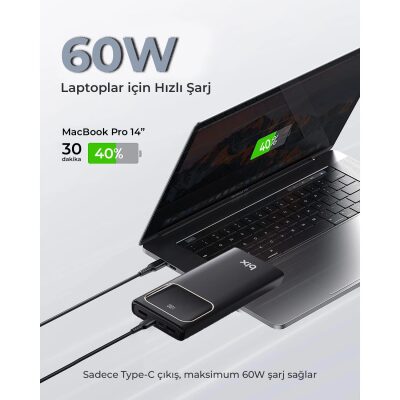 Bix PB303 30000MAH 60W 2*usb ve Type-C Pd Çıkışlı Hızlı Şarj Destekli LED Göstergeli Powerbank Siyah - 5