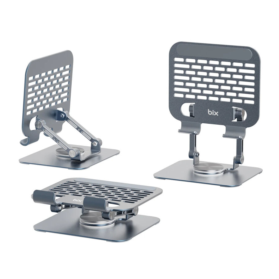 Bix PS01 360° Dönebilen Isı Dağıtımlı Katlanabilir Metal Tablet Standı iPad Tutucu Gri - 3