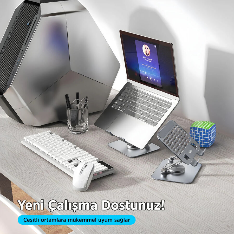 Bix PS01 360° Dönebilen Isı Dağıtımlı Katlanabilir Metal Tablet Standı iPad Tutucu Gri - 8