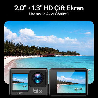 Bix Pulse Dual 4K 30FPS 20MP Wi-Fi Aksiyon Kamerası Dokunmatik Ekran Su Geçirmez Bisiklet Motosiklet Kask Su Altı ve Vlog Kamerası - 4