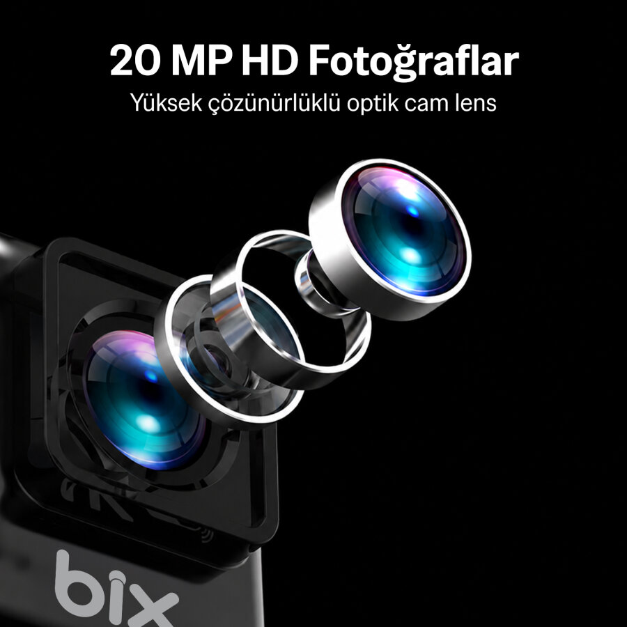 Bix Pulse Dual 4K 30FPS 20MP Wi-Fi Aksiyon Kamerası Dokunmatik Ekran Su Geçirmez Bisiklet Motosiklet Kask Su Altı ve Vlog Kamerası - 5