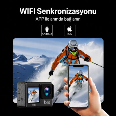 Bix Pulse Dual 4K 30FPS 20MP Wi-Fi Aksiyon Kamerası Dokunmatik Ekran Su Geçirmez Bisiklet Motosiklet Kask Su Altı ve Vlog Kamerası - 6