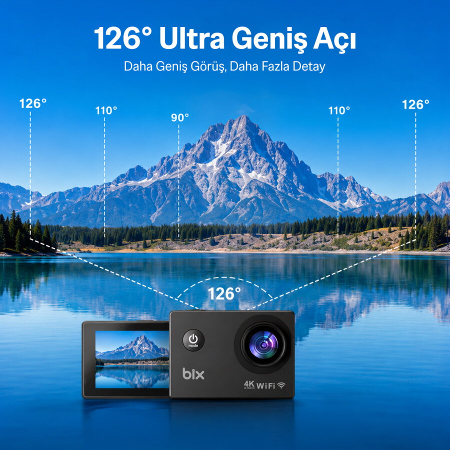 Bix Pulse2 4K 30FPS 20MP Wi-Fi Aksiyon Kamerası 30 Metre Su Geçirmez Kılıflı Bisiklet Motosiklet Vlog Kamerası Siyah - 6