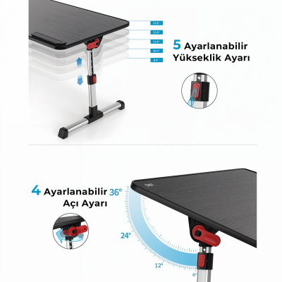 Bix Saiji A8 Çok Fonksiyonlu Ayarlı Notebook Soğutuculu Çalışma Masası Siyah - 2