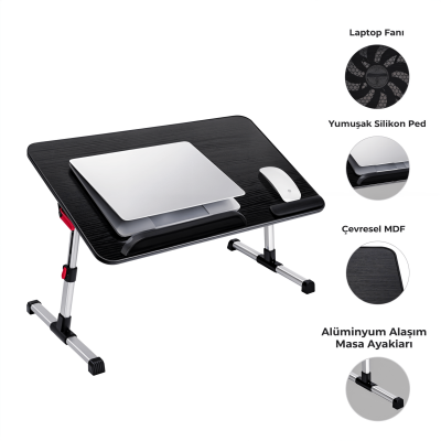 Bix Saiji A8 Çok Fonksiyonlu Ayarlı Notebook Soğutuculu Çalışma Masası Siyah - 4