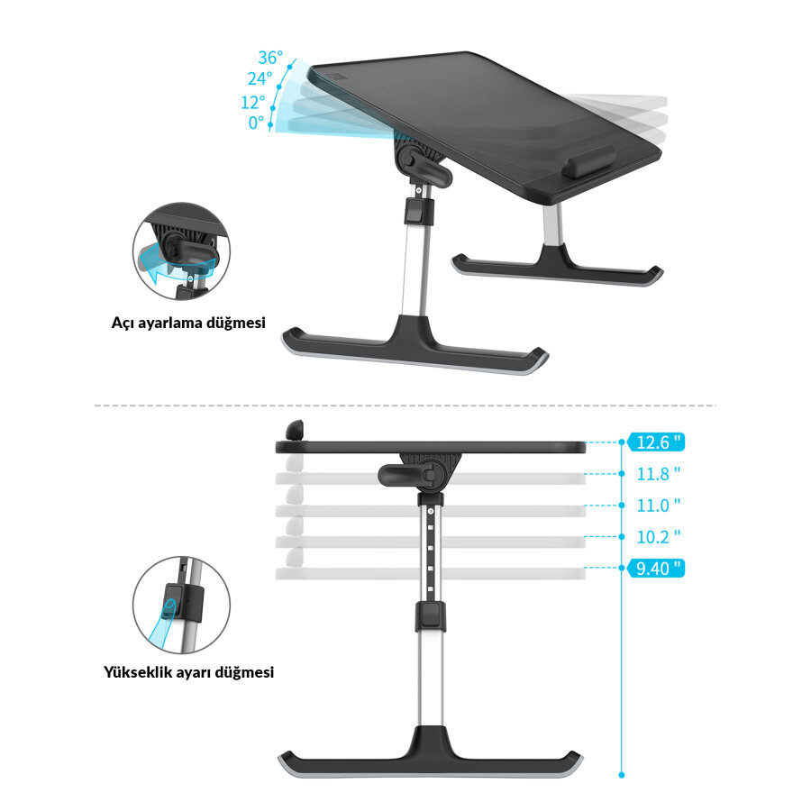 Bix Saiji AL30 Ayarlanabilir Laptop Standı Ergonomik Tasarım 17 İnç Uyumlu Taşınabilir Masa Siyah - 2