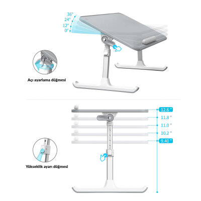 Bix Saiji AL33 Yükseklik ve Açı Ayarlı Laptop Standı Ergonomik ve Katlanabilir Çalışma Masası Gri - 2