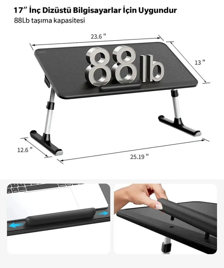 Bix Saiji AL33 Yükseklik ve Açı Ayarlı Laptop Standı Ergonomik ve Katlanabilir Çalışma Masası Siyah - 4
