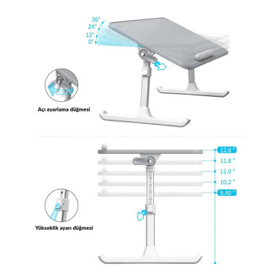 Bix Saiji AL33 Yükseklik ve Açı Ayarlı Laptop Standı Ergonomik ve Katlanabilir Çalışma Masası Siyah - 5