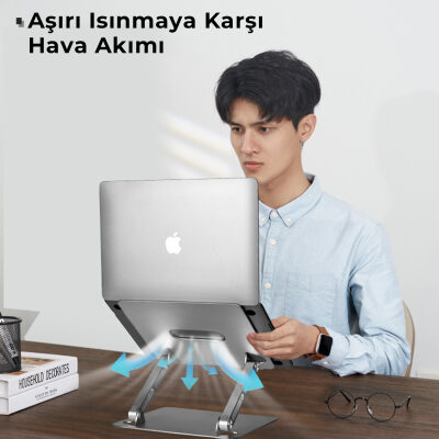 Bix Saiji D7 Yükseklik ve Açı Ayarlı Katlanabilir Notebook Standı Gri - 2