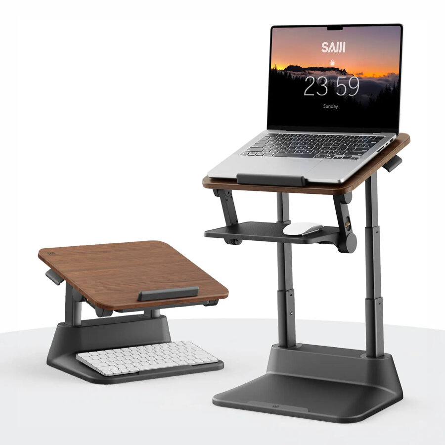 Bix Saiji D8 Ergonomik Laptop Standı Ahşap Yüzey Fare Platformlu Yükseklik Ayarlı Katlanabilir 11-17 inç Dizüstü Bilgisayar Standı - 1