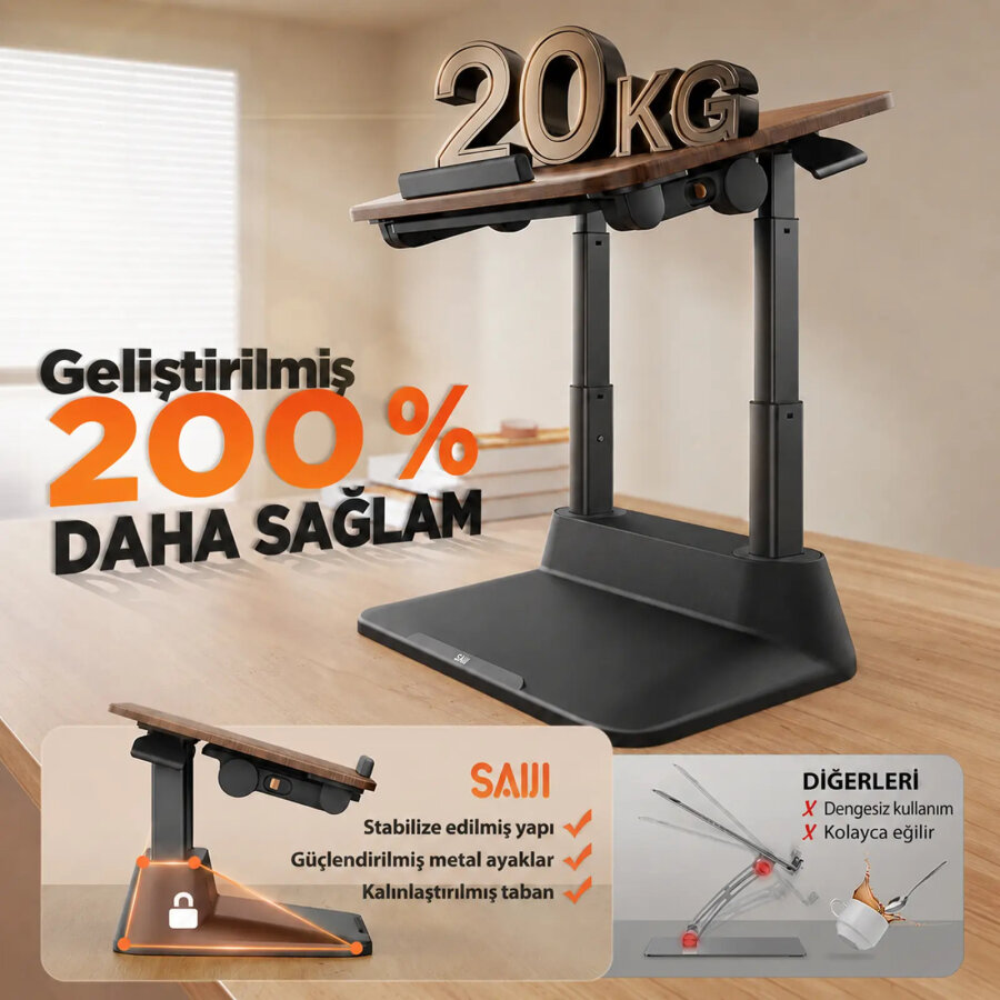 Bix Saiji D8 Ergonomik Laptop Standı Ahşap Yüzey Fare Platformlu Yükseklik Ayarlı Katlanabilir 11-17 inç Dizüstü Bilgisayar Standı - 2