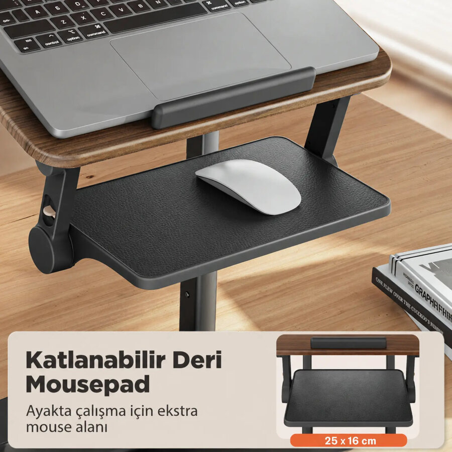 Bix Saiji D8 Ergonomik Laptop Standı Ahşap Yüzey Fare Platformlu Yükseklik Ayarlı Katlanabilir 11-17 inç Dizüstü Bilgisayar Standı - 3