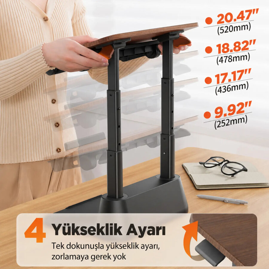 Bix Saiji D8 Ergonomik Laptop Standı Ahşap Yüzey Fare Platformlu Yükseklik Ayarlı Katlanabilir 11-17 inç Dizüstü Bilgisayar Standı - 4