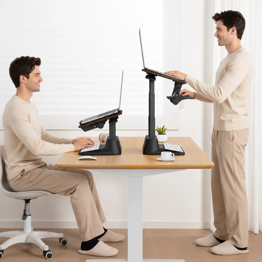 Bix Saiji D8 Ergonomik Laptop Standı Ahşap Yüzey Fare Platformlu Yükseklik Ayarlı Katlanabilir 11-17 inç Dizüstü Bilgisayar Standı - 5