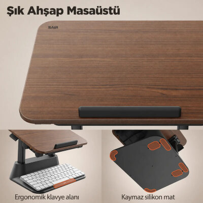Bix Saiji D8 Ergonomik Laptop Standı Ahşap Yüzey Fare Platformlu Yükseklik Ayarlı Katlanabilir 11-17 inç Dizüstü Bilgisayar Standı - 6