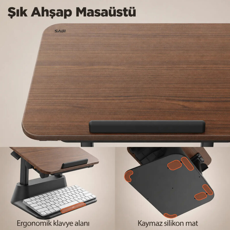 Bix Saiji D8 Ergonomik Laptop Standı Ahşap Yüzey Fare Platformlu Yükseklik Ayarlı Katlanabilir 11-17 inç Dizüstü Bilgisayar Standı - 6