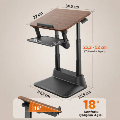 Bix Saiji D8 Ergonomik Laptop Standı Ahşap Yüzey Fare Platformlu Yükseklik Ayarlı Katlanabilir 11-17 inç Dizüstü Bilgisayar Standı - 7